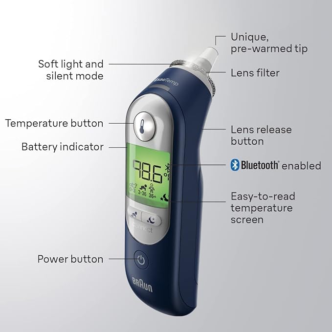 Braun ThermoScan 7+ Connect Digital Ear Thermometer - Family Care App Compatible, Age Precision Technology, Color-Coded Digital Display, No. 1 Brand Recommended by Pediatricians, FSA and HSA Eligible