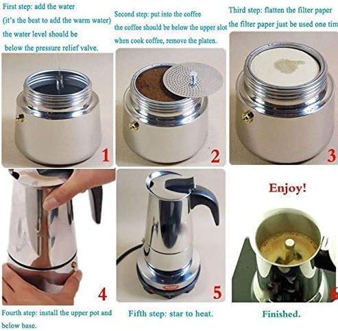Saiyam Stainless Steel Espresso Maker Stovetop Coffee Percolator Italian Coffee Maker Moka Pot (4 Cup - 200 ml, Silver)