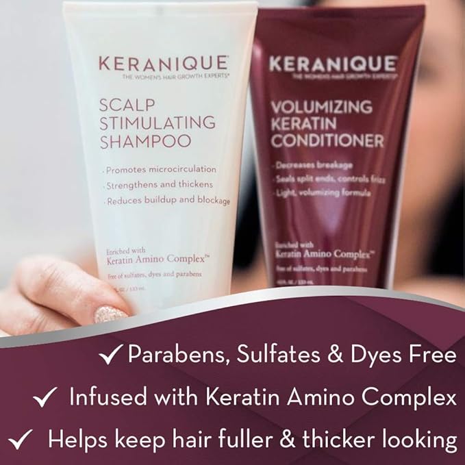 Deep Hydration Hair Growth System by Keranique includes Keratin Shampoo, Conditioner, Follicle Boosting Hair Growth Serum and Instant Volume Lift and Repair Treatment Spray Paraben Sulfate Free