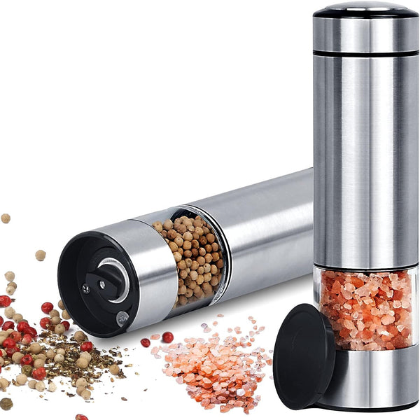 innhom Salt and Pepper Mills Electric Set of 2 Stainless Steel Pepper Mills Adjustable Coarseness Spice Mill Electric Automatic Grinding with LED Light for BBQ Restaurant (Stainless Steel)