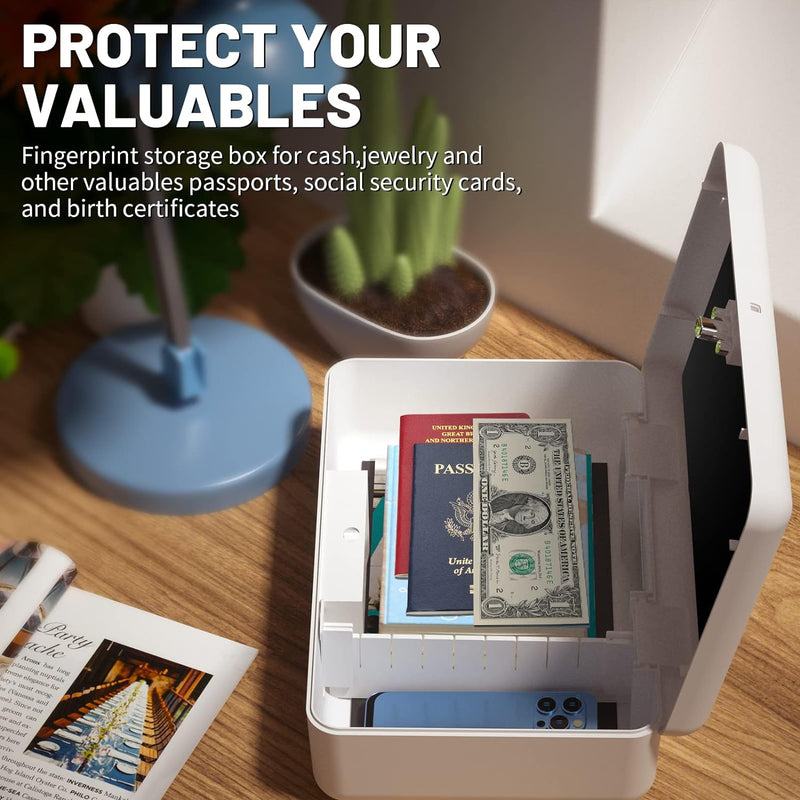 Biometric Fingerprint Storage Box,AICase Portable Cash Jewelry Security Case Lock Box Safe,Combination Lock for Car, Home,Office Travel