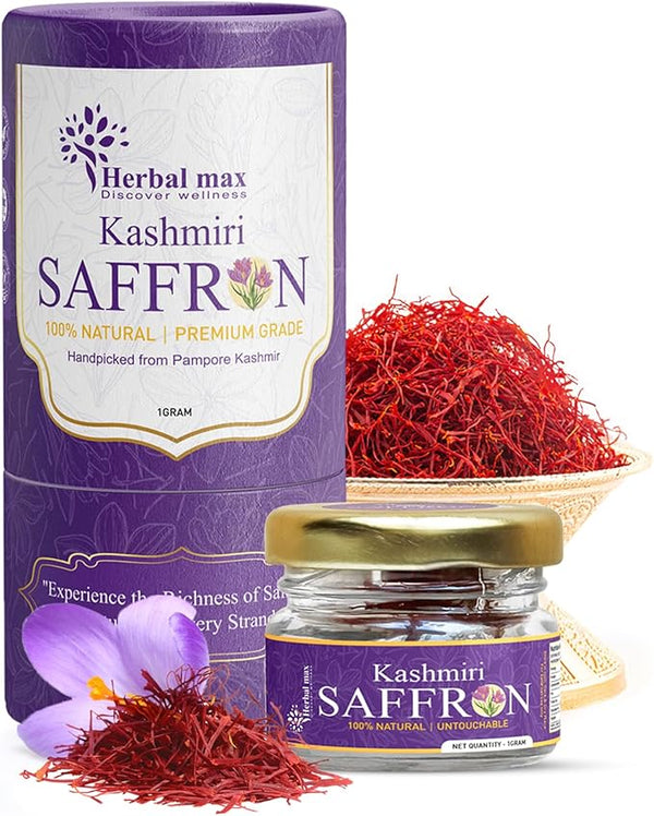 Herbal max Original Kashmiri Mongra Saffron/ Kesar (A+++ Grade) for Pregnant Women, Biryani, Beauty, Cooking and Sweets | 100% Natural & Untouchable | 1gram