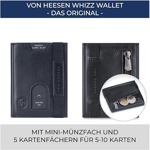 VON HEESEN?® Slim Wallet with Coin Compartment, Card Holder with RFID Protection, up to 12 Cards, Mini Leather Wallet, Wallet for Men and Wom