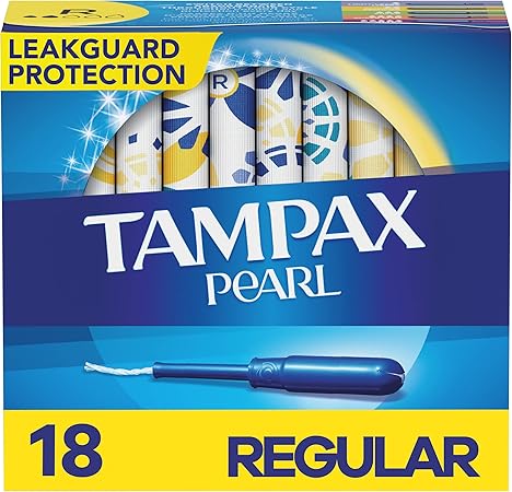 Tampax Pearl Plastic Unscented Tampons, Regular Absorbency, 18 Count, Blue