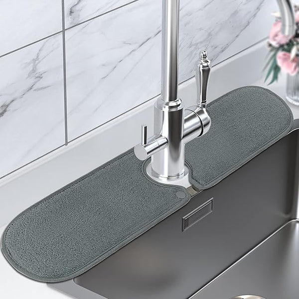24''x5.9'' Long Sink Drying Mat Drip and Splash Catcher, Kitchen Sink Splash Guard Behind Faucet, 2 Pack of Faucet Absorbent Mat, Kitchen Countertop Drying Mat for Kitchen, Bar, Farmhouse and RV