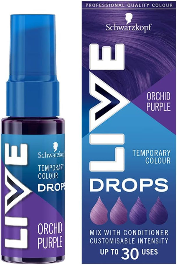 Schwarzkopf LIVE Colour Drops, Vegan, Semi-permanent, Purple Hair Dye, Lasts 2 to 12 Washes, Orchid Purple 30 ml