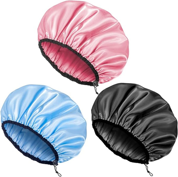 Auban Shower Cap for Women, Adjustable Reusable, Extra Large, Double-Layer Waterproof Bathing cap, Waterproof Exterior, EVA Lining, Hair Cap